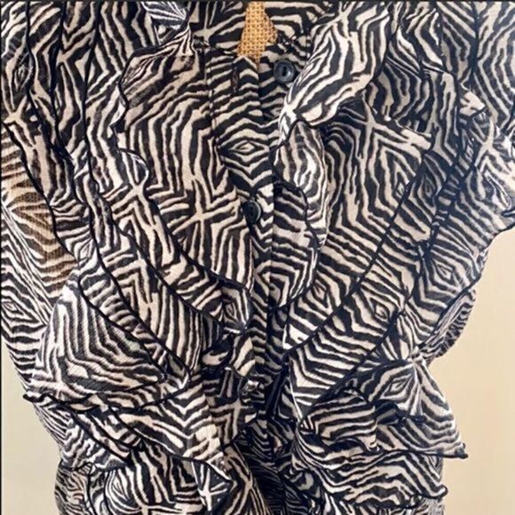 Miley Cyrus Max Azria Juniors Ruffle Blouse Shirt XL Black Gray Elastic Waist - Picture 2 of 5